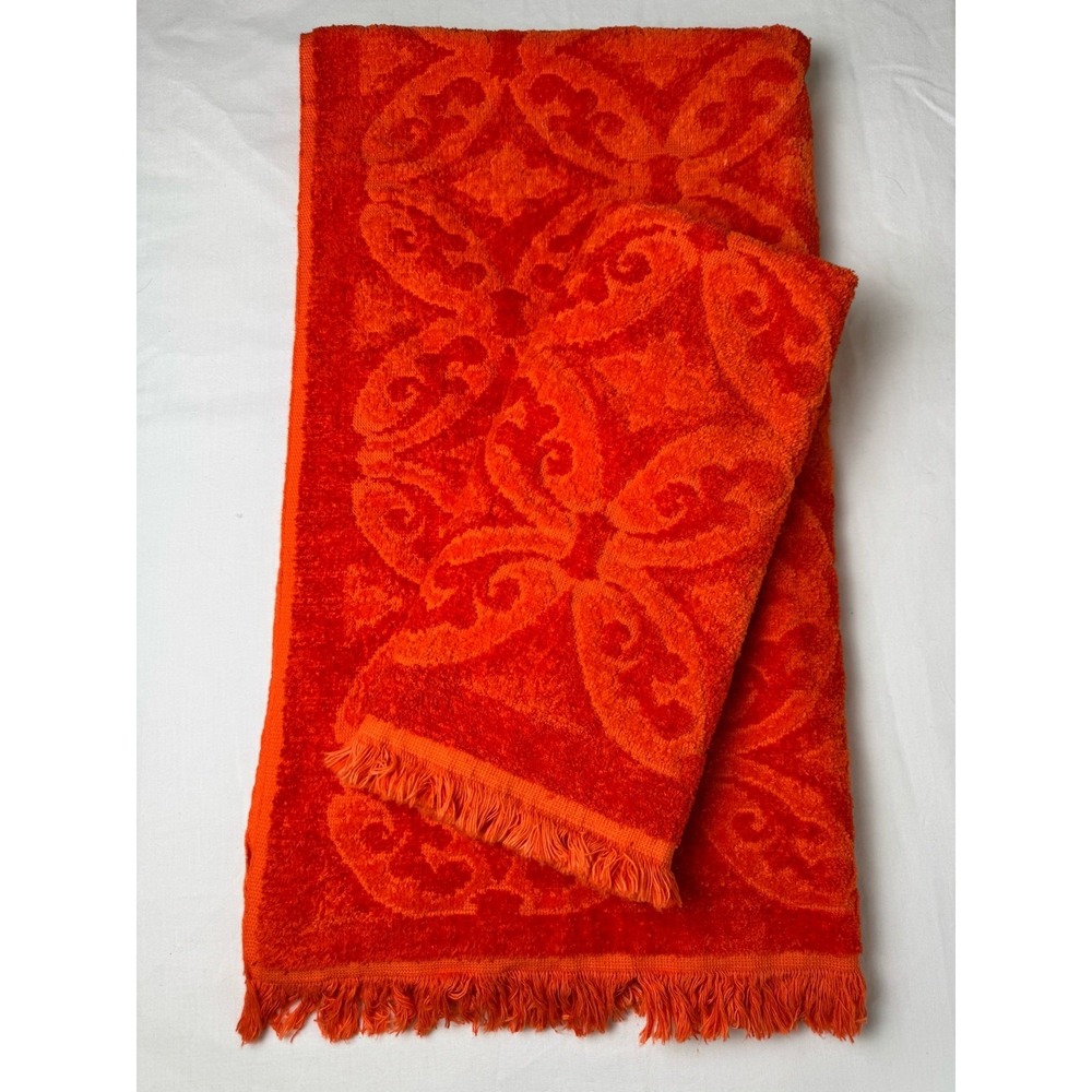 VTG JC Penney Textured Bath & Hand Towel Set Orange 70s MCM Sculpted‎